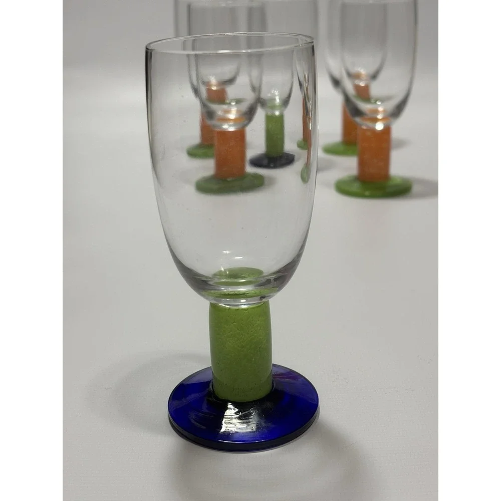 WMF Set of 6‎ Colorful Stemmed Wine Beer Tulip Glasses Unique Swirl Base